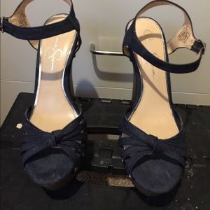 Jessica Simpson denim scrappy heels